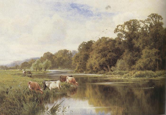 Henry h.parker Cattle watering on a Riverbank (mk37) France oil painting art